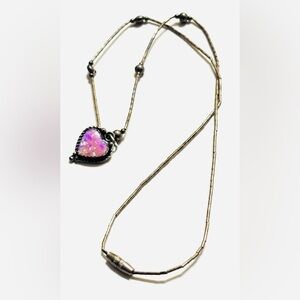 Designer Signed Opal Sterling Silver Heart Coquette Necklace
